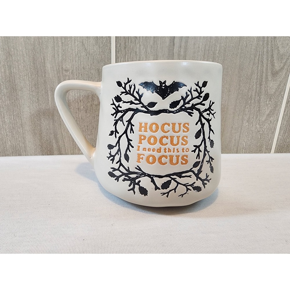 Place & Time Mug Hocus Pocus I Need To Focus Bat Halloween Stoneware Coffee 15oz